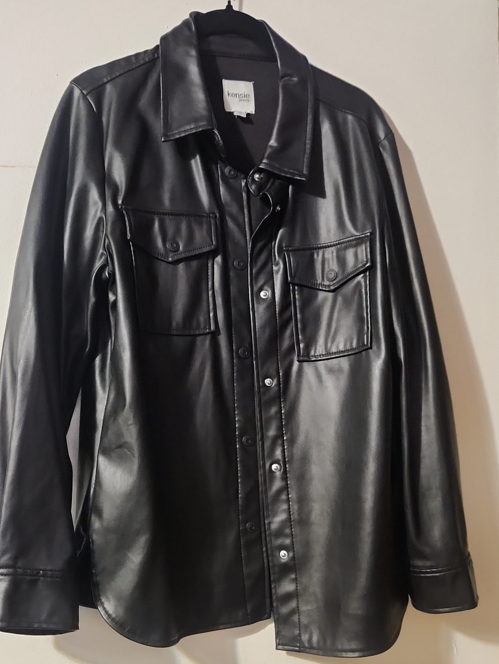 Kensie Men's OR Women's Black Faux Leather Shirt Jacket